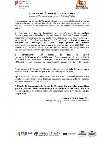 Comunicado à Comunidade Educativa