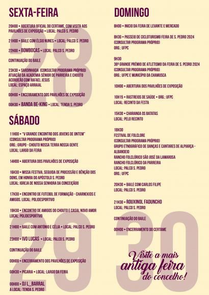 Programa Detalhado da Feira de S. Pedro e do Chocalho 2024
