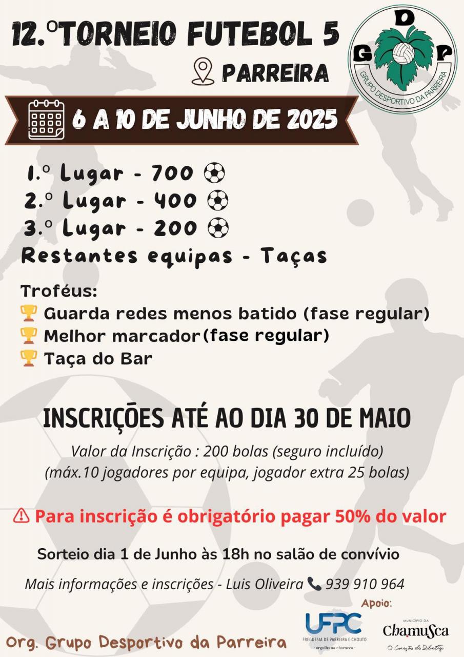 12ª Torneio Futebol 5 - Organizado pelo Grupo Desportivo da Parreira. 